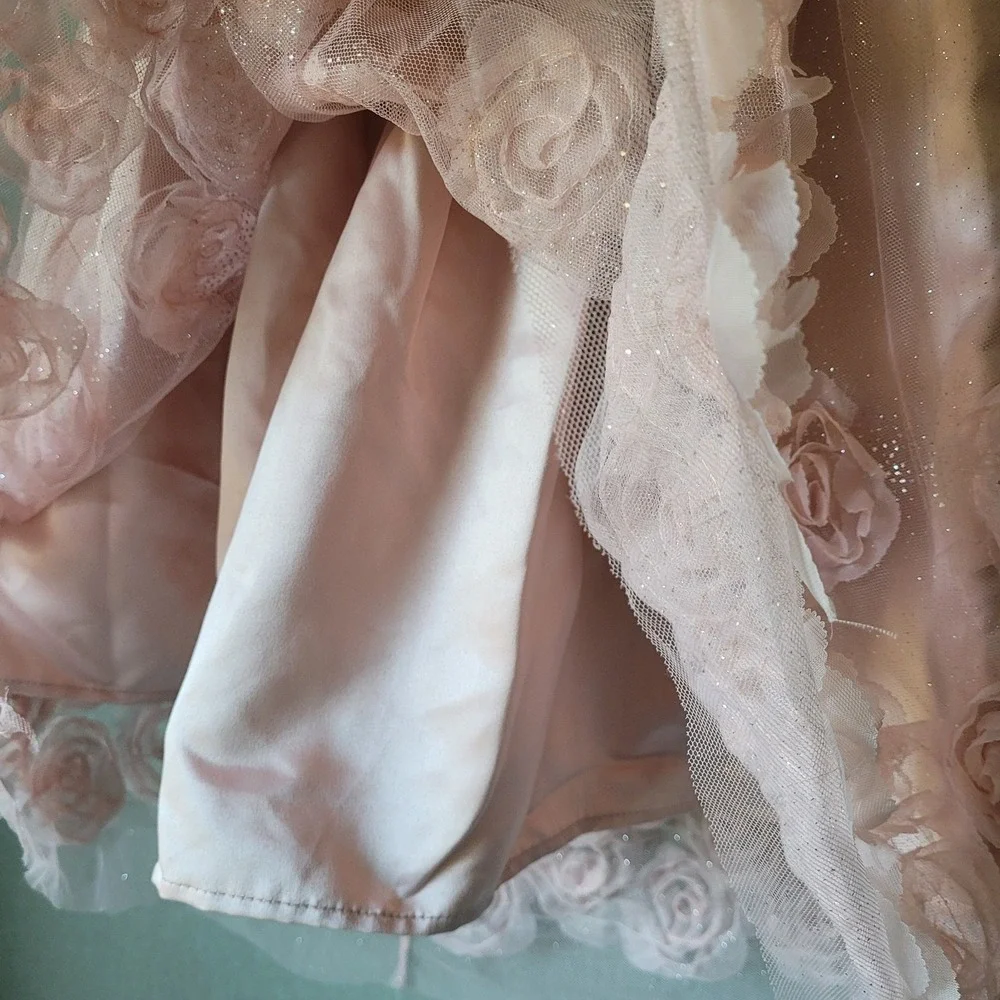 Nannette‎ Kids Girls Size 10 Dress Blush Pink 3D Rosette Tulle Formal Wedding